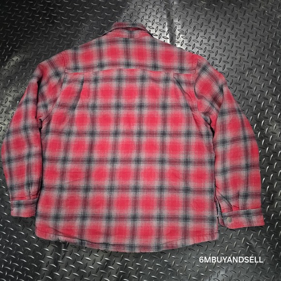 Dickies Mens XL Red Plaid Sherpa Lined Flannel Shacket Workwear Y2K - Picture 10 of 12